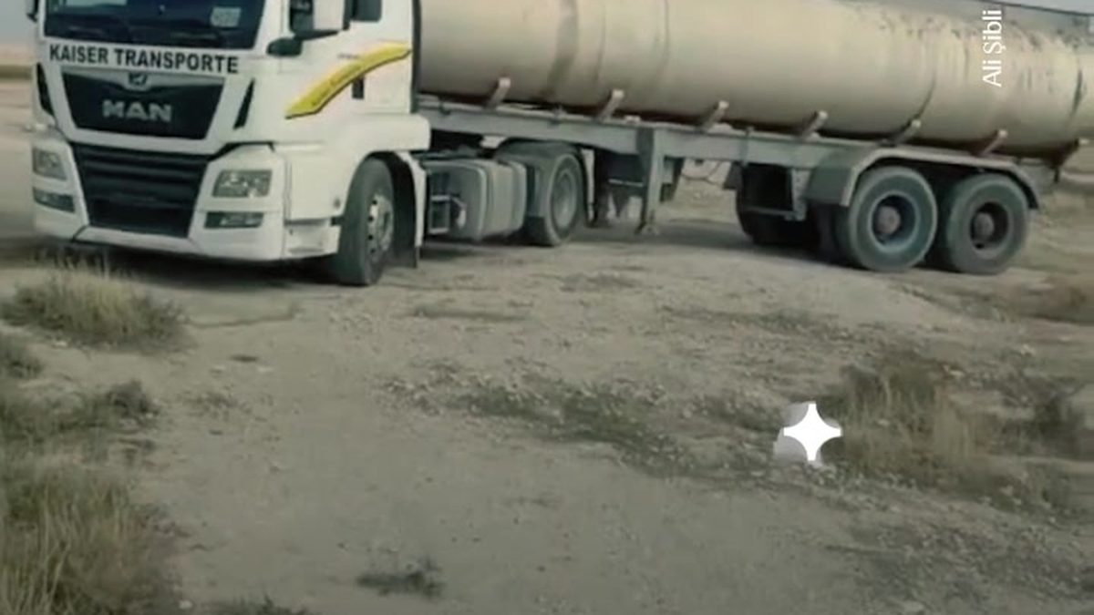 Footage from a video showing a truck discharging its load into the Balikh river in Raqqa countryside
